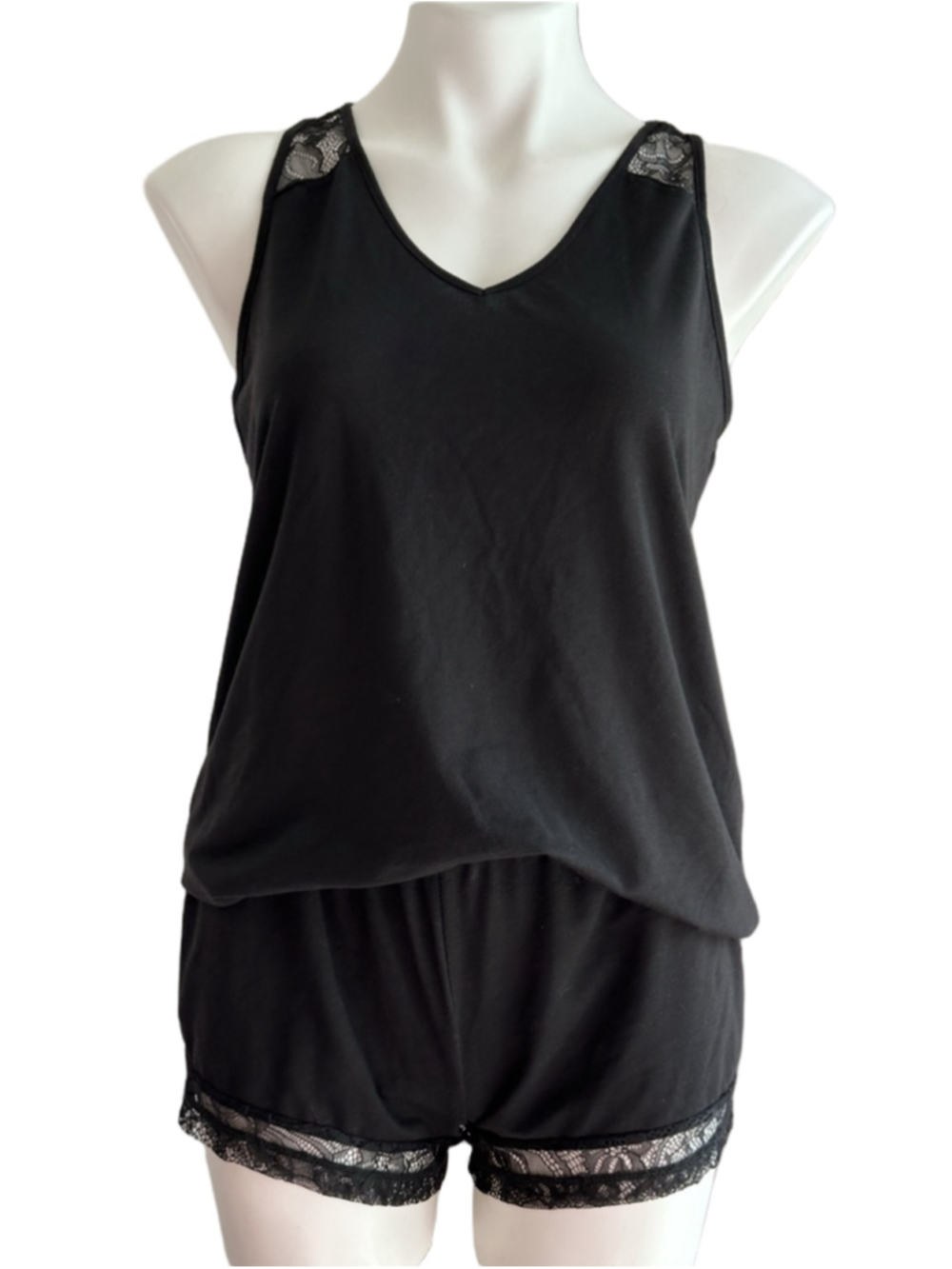 Women's Flora Nikrooz Black Lace Trim Pajama Set S